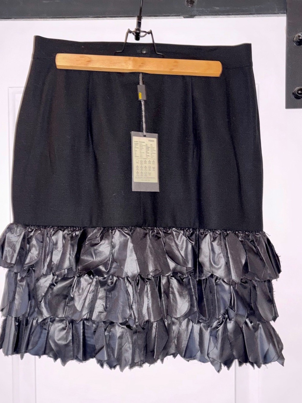 NWT Fendi Black Mini Skirt with Satin Ruffle Tiers